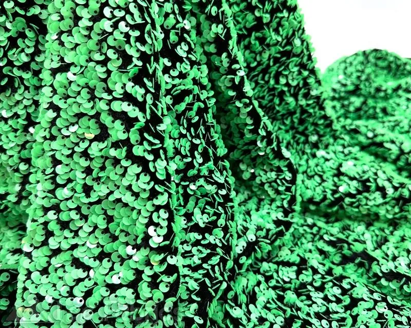 Kelly Green on Green Stretch Velvet Sequin Upholstery Fabric All Over Full Sequin
