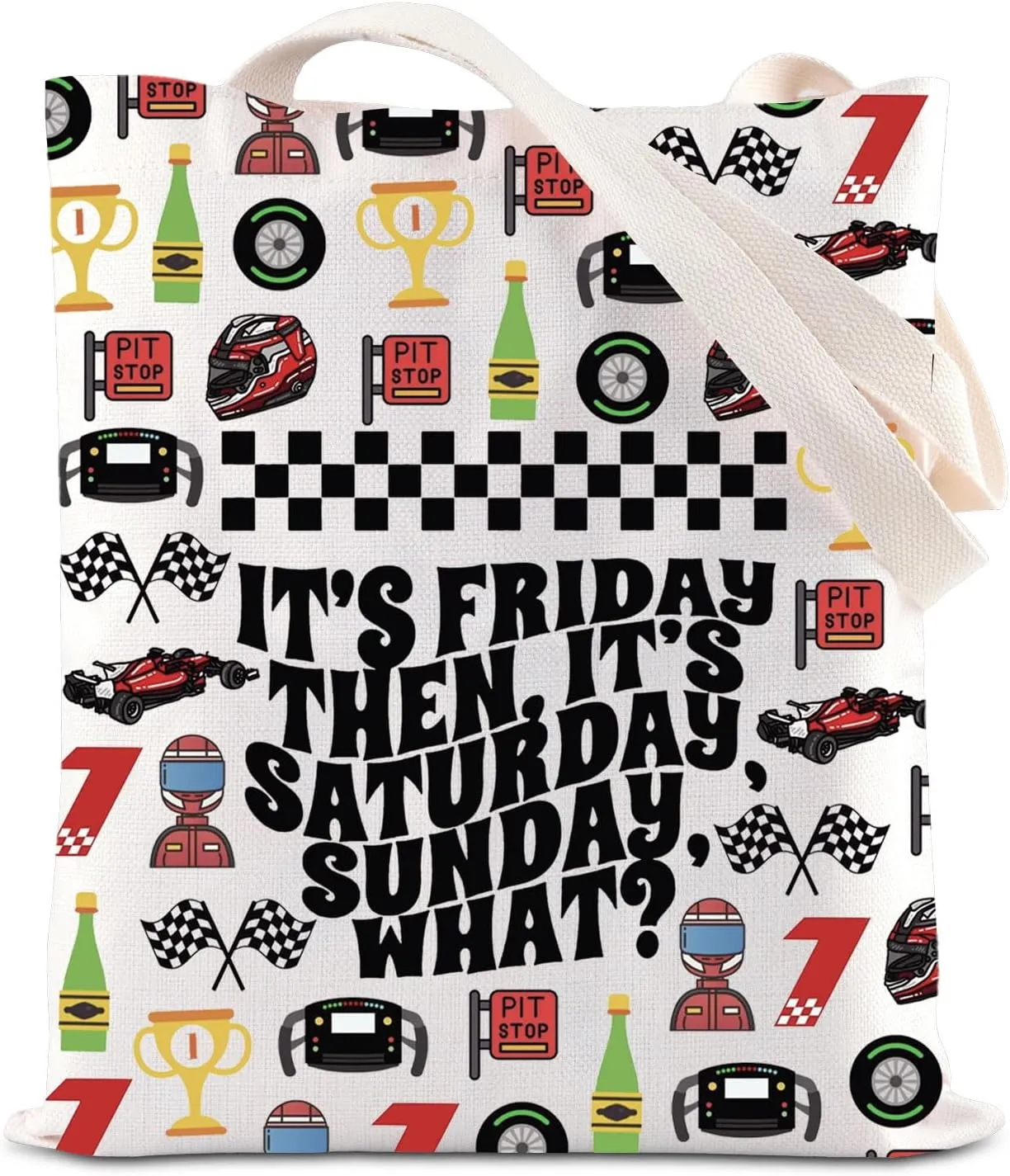 KUIYAI Racing Lovers Tote Bag Sunday Racing Shoulder Bag Checkered Flag Gift Game Day Gift Racer Team Canvas Bag