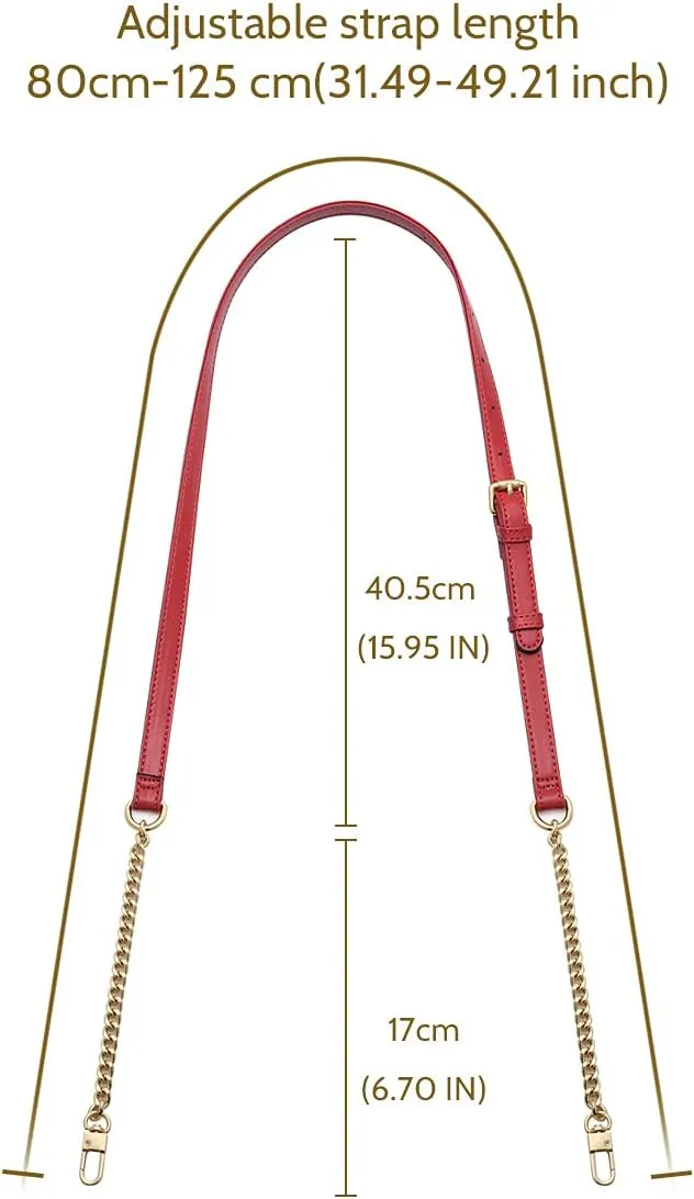 LAORENTOU Women's Leather Adjustable Chain Straps for Crossbody Bag Shoulder Purse Replacement Straps for Satchel Handbags