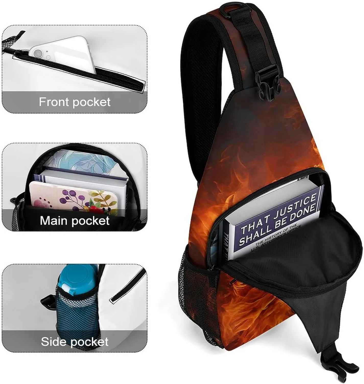 Lightweight Chest Bag Crossbody Bag Roaring Flame Sling Backpack for Women Men Sports Travel