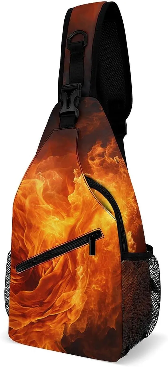Lightweight Chest Bag Crossbody Bag Roaring Flame Sling Backpack for Women Men Sports Travel