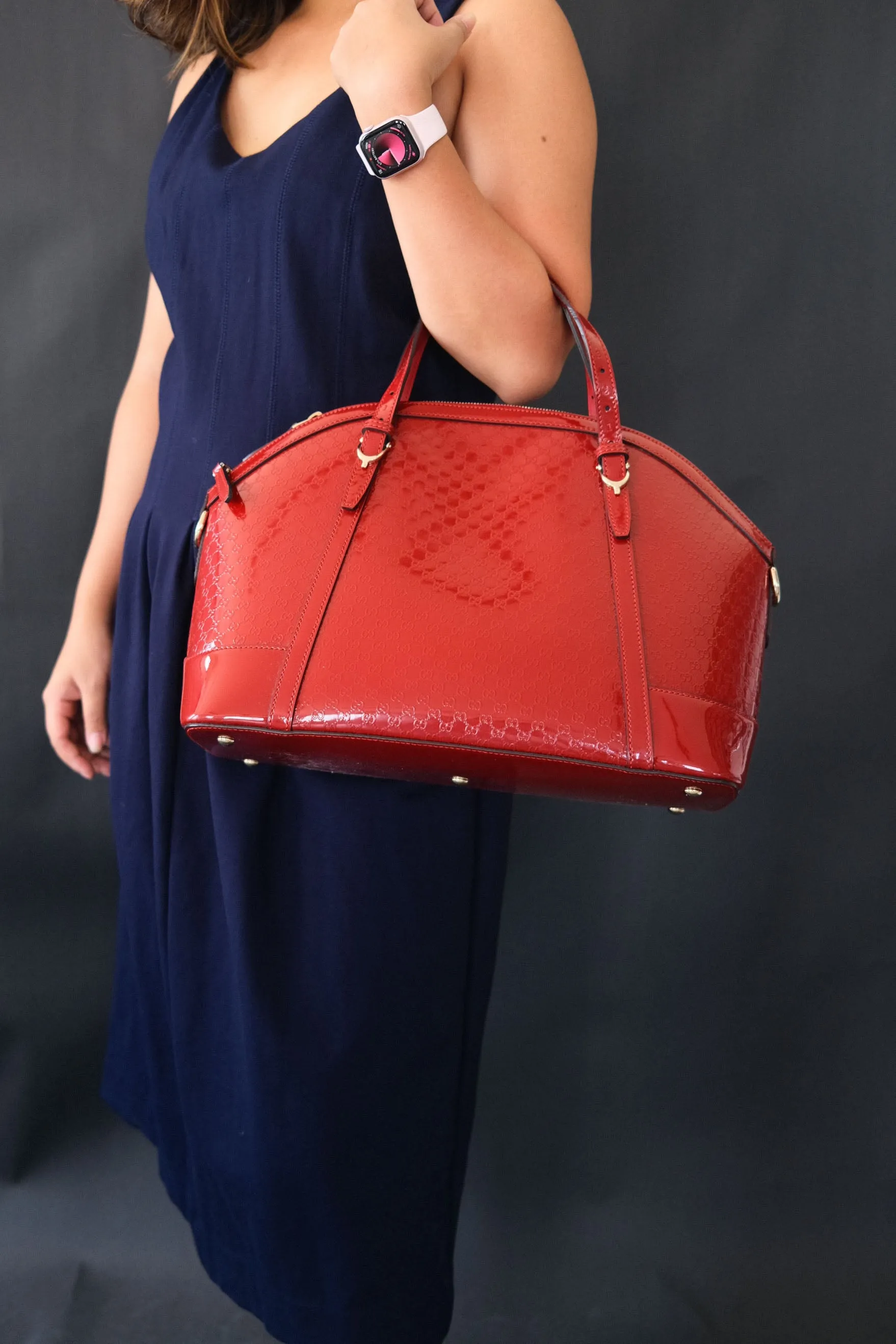 <b> GUCCI</b> <br>Nice Medium Patent Microguccissima  Dome Bag