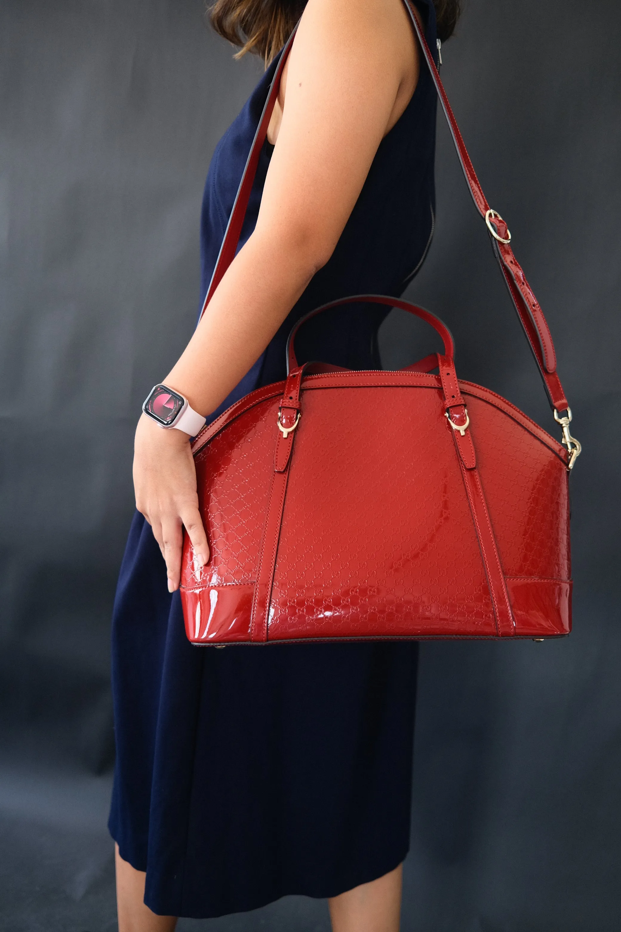 <b> GUCCI</b> <br>Nice Medium Patent Microguccissima  Dome Bag