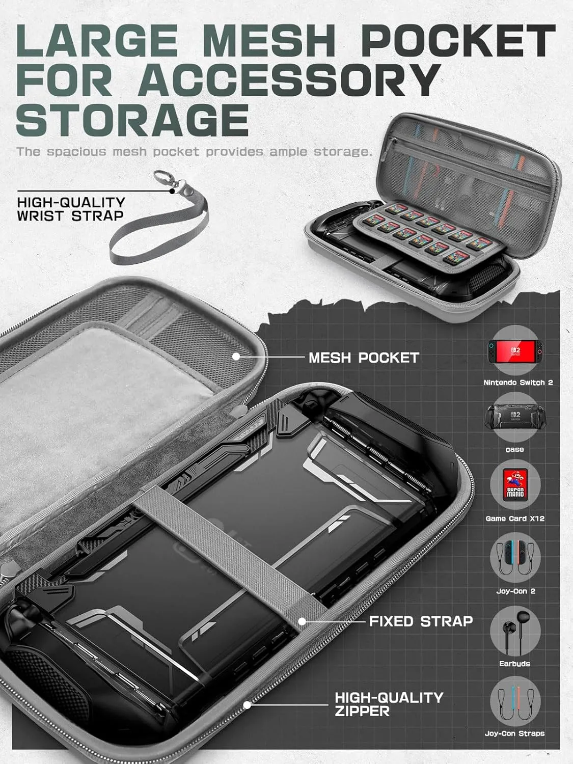 Mumba Carrying Case for Nintendo Switch 2 2025, [Plus Version] Portable Protective Travel Carry handbag Pouch for Blade/Titan Case [Large Capacity] (Gray)