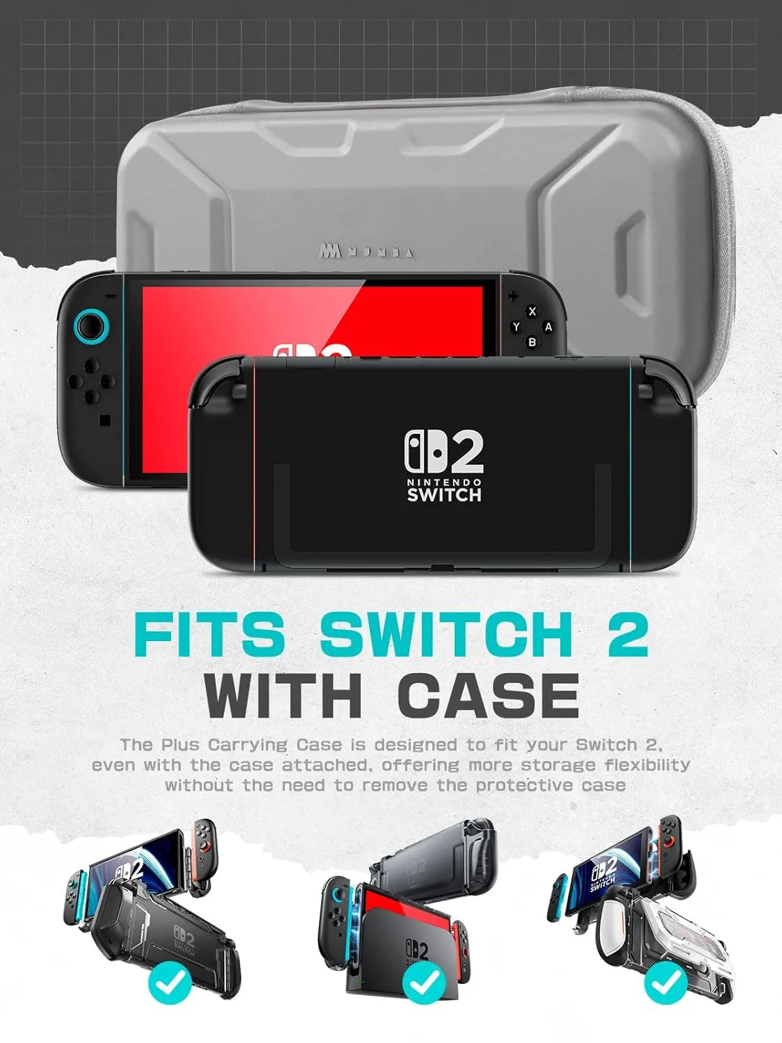 Mumba Carrying Case for Nintendo Switch 2 2025, [Plus Version] Portable Protective Travel Carry handbag Pouch for Blade/Titan Case [Large Capacity] (Gray)