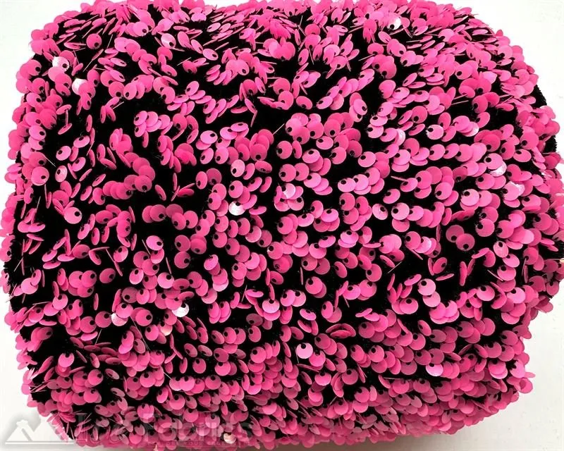 Neon Pink on Black Stretch Velvet Sequin Upholstery Fabric All Over Full Sequin