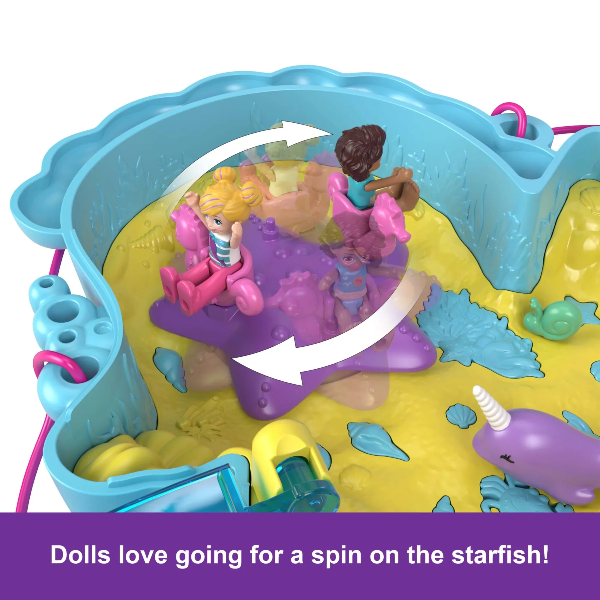 Polly Pocket Daddy & Me Seahorse Purse With 2 Micro Dolls, Pets & 13 Accessories, 2-in-1 Purse & Toy, Starring Shani