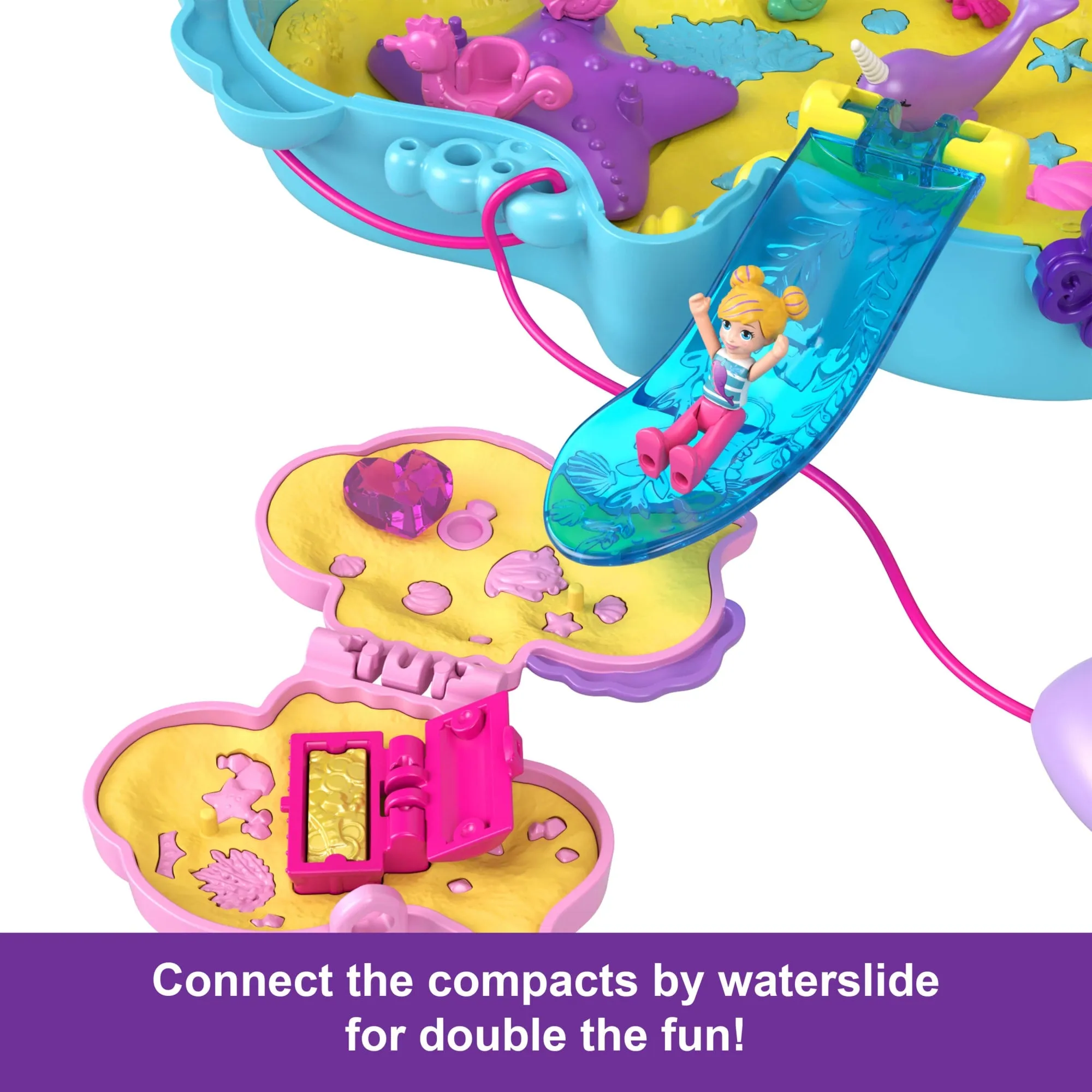 Polly Pocket Daddy & Me Seahorse Purse With 2 Micro Dolls, Pets & 13 Accessories, 2-in-1 Purse & Toy, Starring Shani