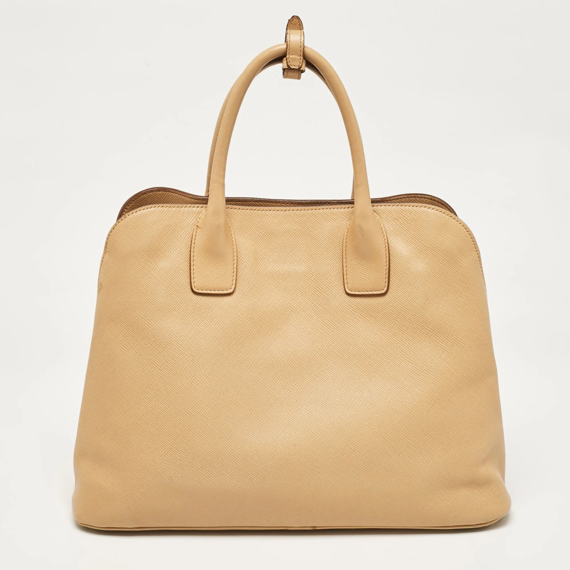 Prada Tan Saffiano Cuir Leather Open Promenade Satchel