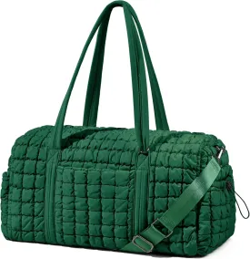 Quilted Travel Duffle Bag for Women Weekender Bag Large Puffer Overnight Bags Soft Puffy Duffel Bag Carry on Gym Bag Lightweight Personal Item Travel Bag for Trips Business Sport Airplane(Deep Green)