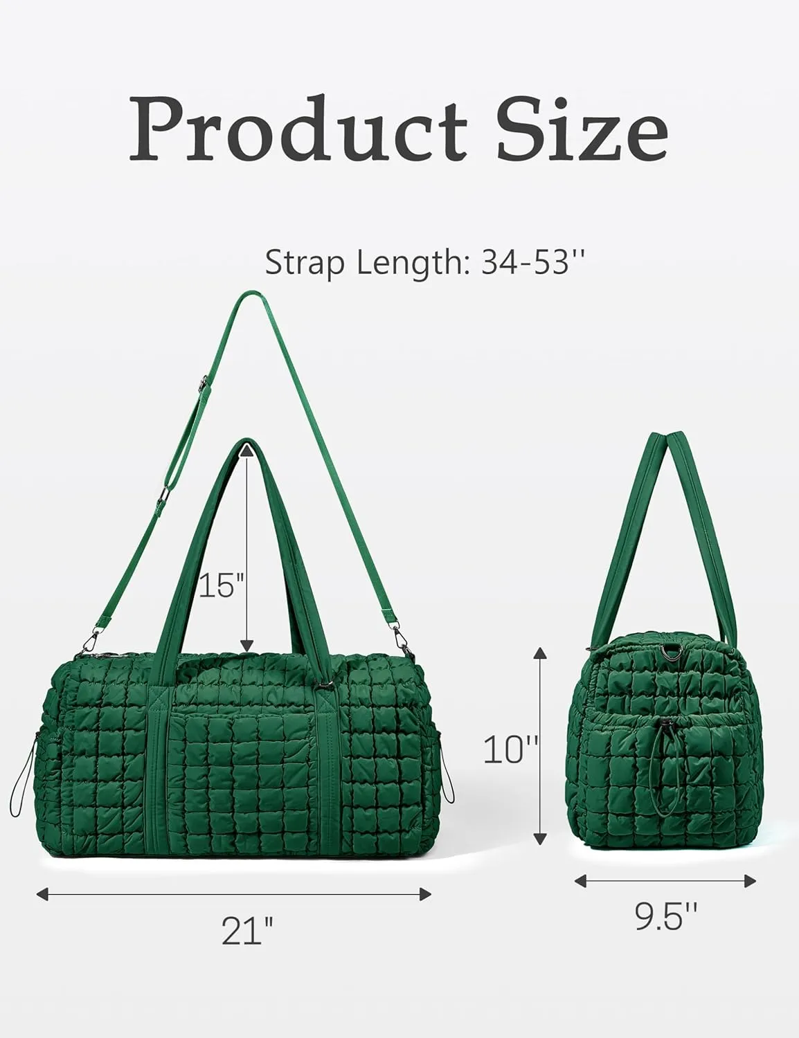 Quilted Travel Duffle Bag for Women Weekender Bag Large Puffer Overnight Bags Soft Puffy Duffel Bag Carry on Gym Bag Lightweight Personal Item Travel Bag for Trips Business Sport Airplane(Deep Green)