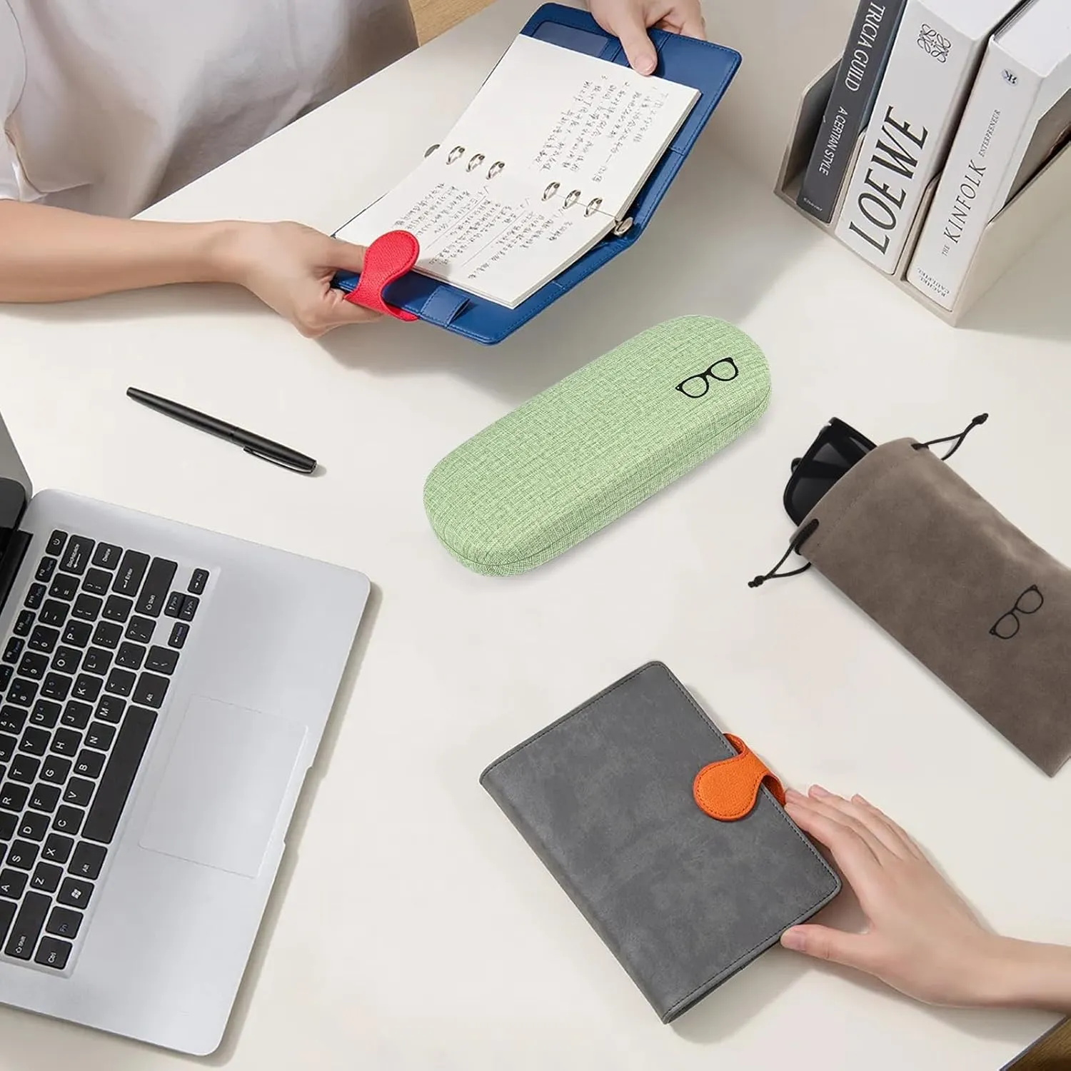 RayLove Hard Shell Glasses Case, PU leather Eyeglass Case Comes with a Pouch & Cleaning Cloth
