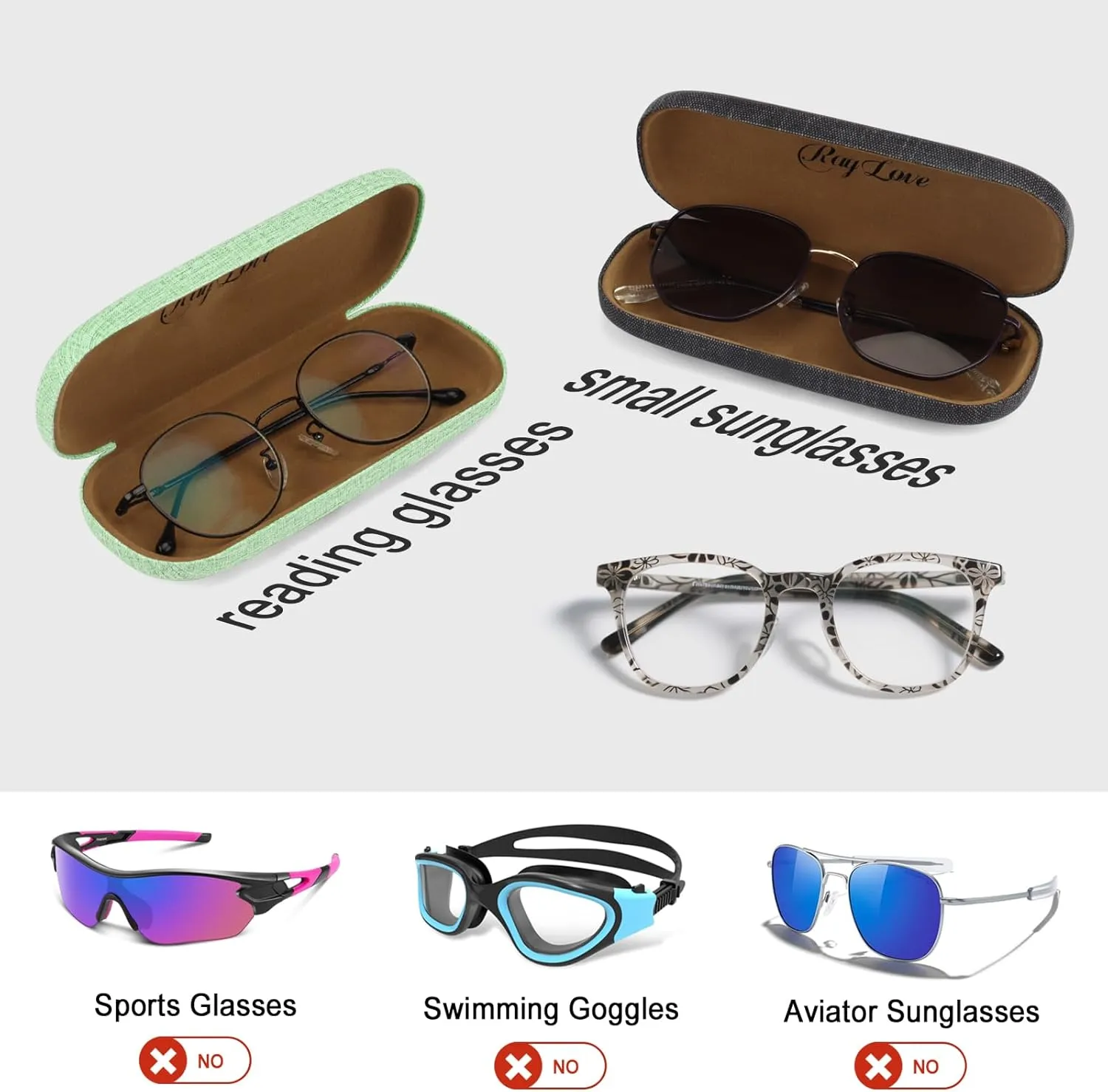 RayLove Hard Shell Glasses Case, PU leather Eyeglass Case Comes with a Pouch & Cleaning Cloth