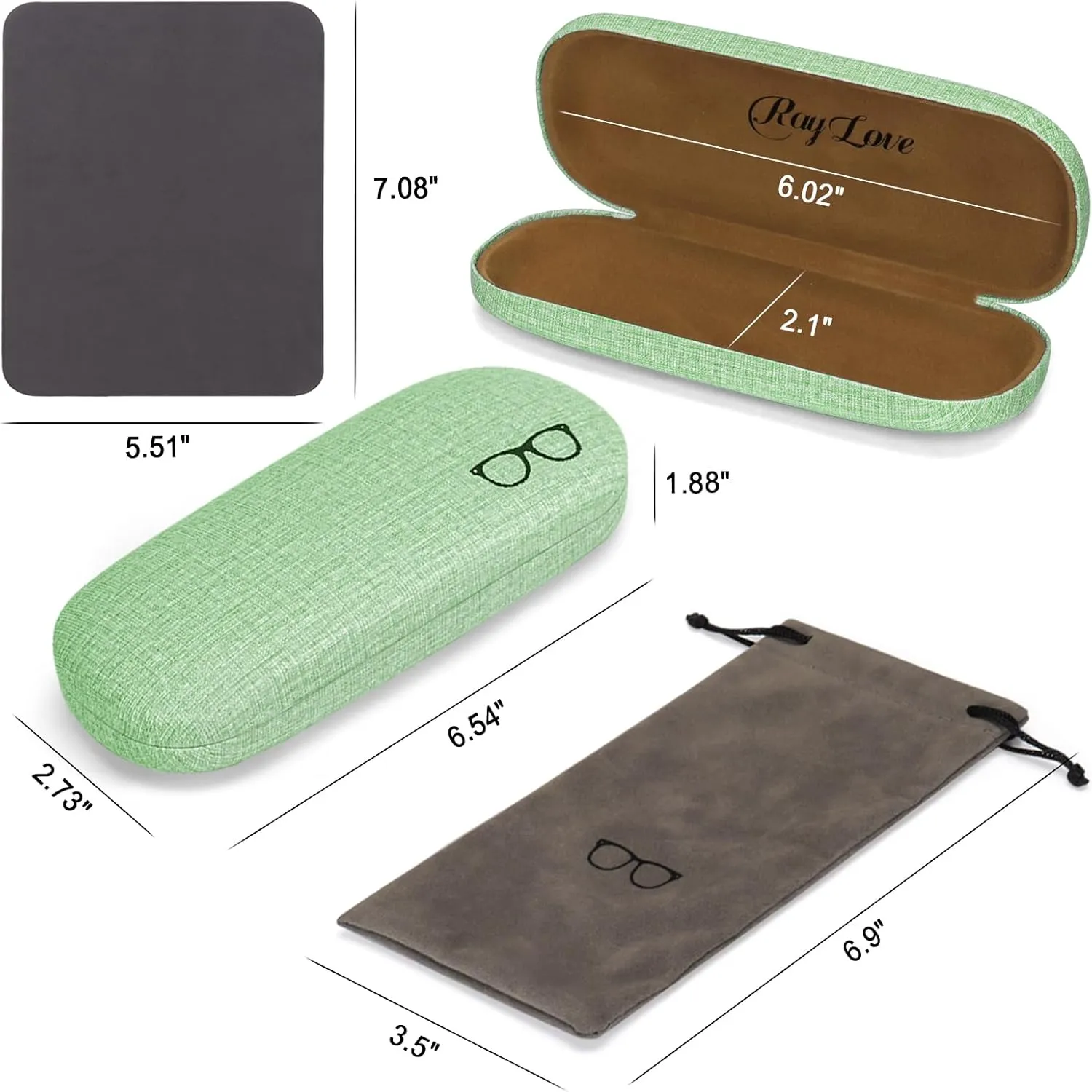 RayLove Hard Shell Glasses Case, PU leather Eyeglass Case Comes with a Pouch & Cleaning Cloth