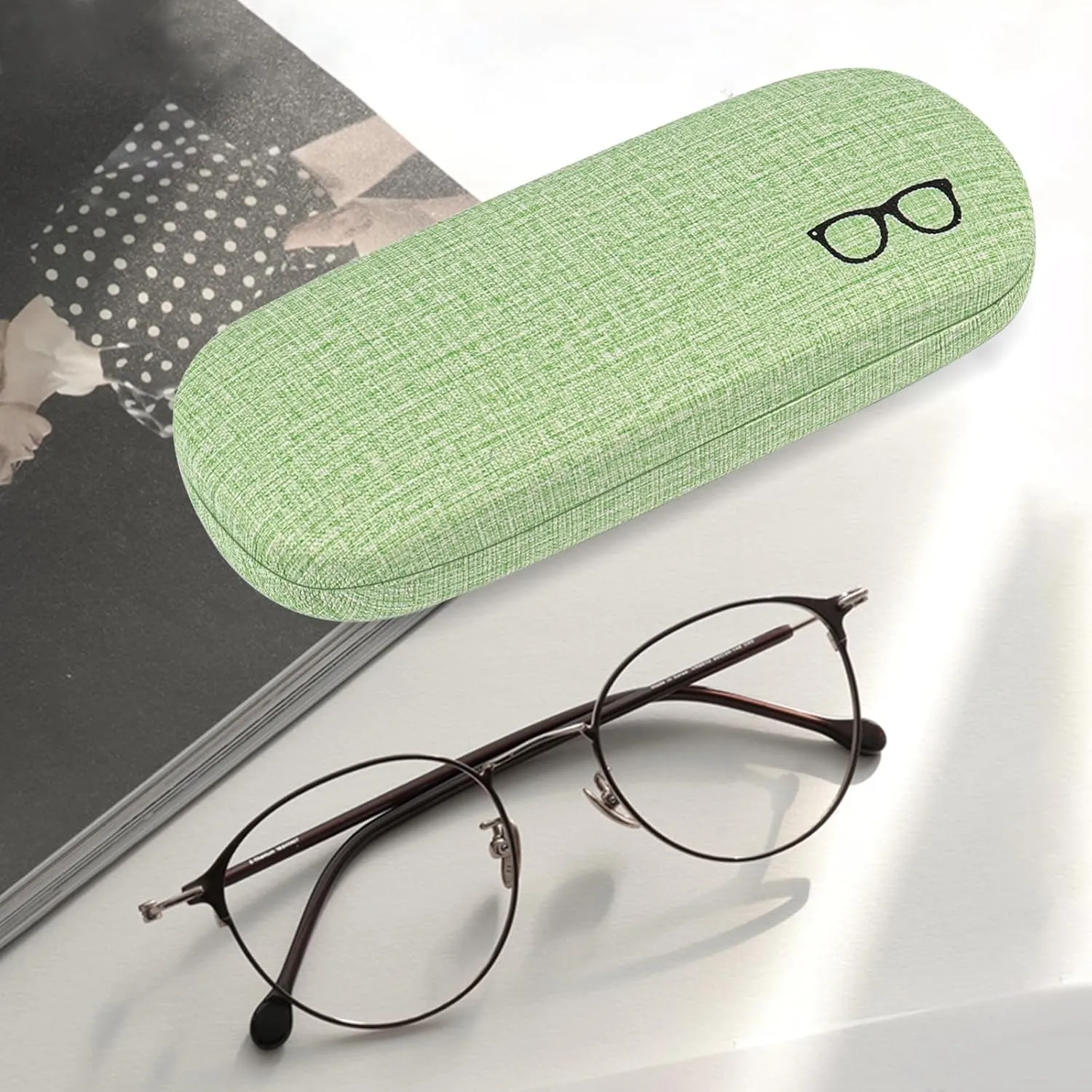 RayLove Hard Shell Glasses Case, PU leather Eyeglass Case Comes with a Pouch & Cleaning Cloth