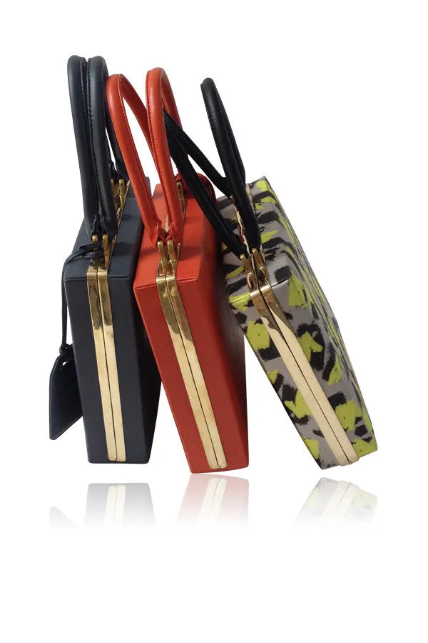 RED LEATHER FRAME HANDBAG