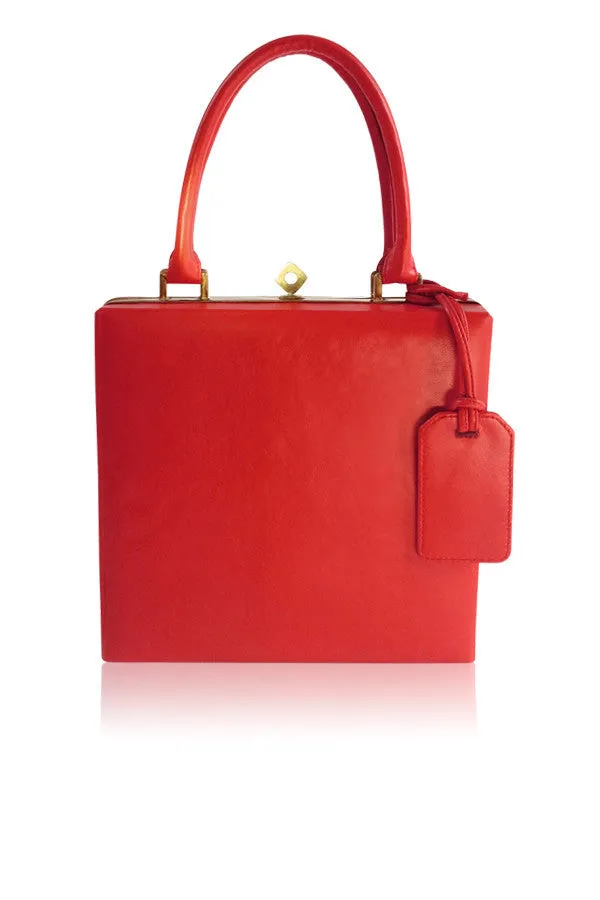 RED LEATHER FRAME HANDBAG