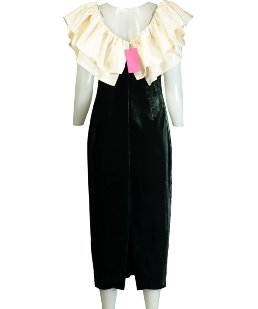 Rhode Resort Green Velvet Satin Ruffle Midi Dress UK 8