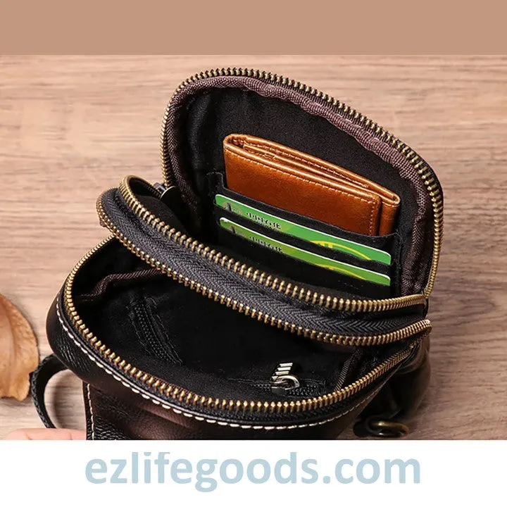 Small Genuine Leather Sling Purse for Men|Two Zipper Crossbody Chest Bag