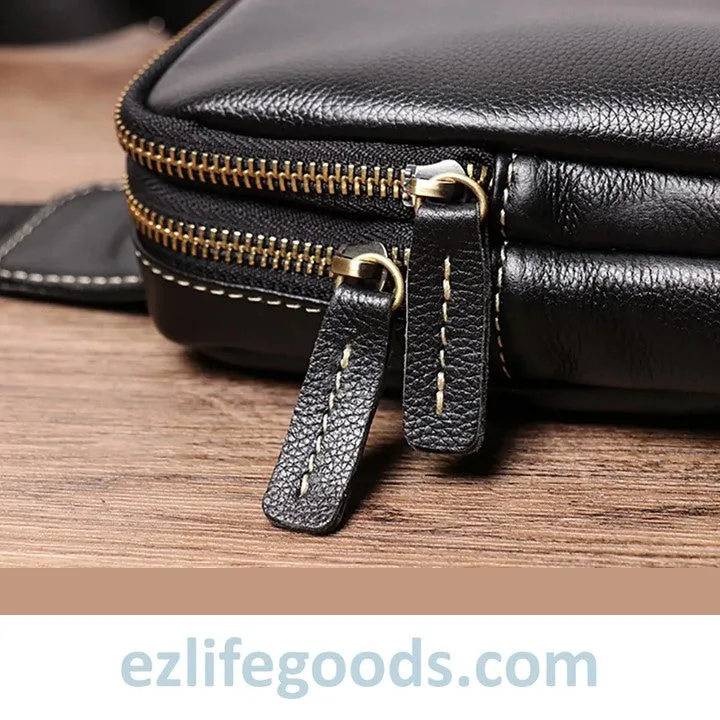Small Genuine Leather Sling Purse for Men|Two Zipper Crossbody Chest Bag