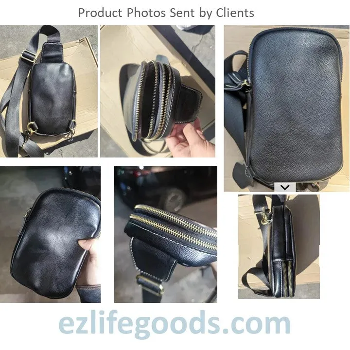 Small Genuine Leather Sling Purse for Men|Two Zipper Crossbody Chest Bag