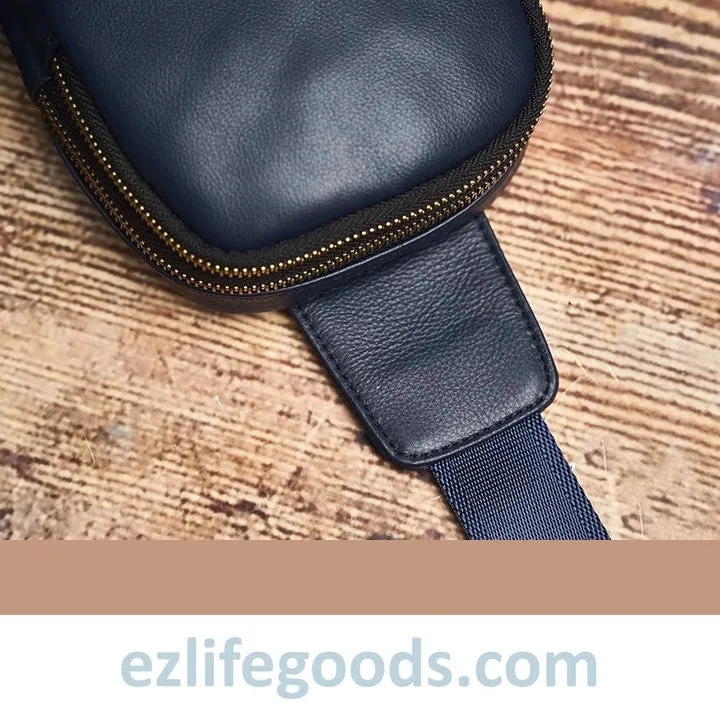 Small Genuine Leather Sling Purse for Men|Two Zipper Crossbody Chest Bag