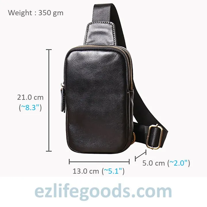 Small Genuine Leather Sling Purse for Men|Two Zipper Crossbody Chest Bag