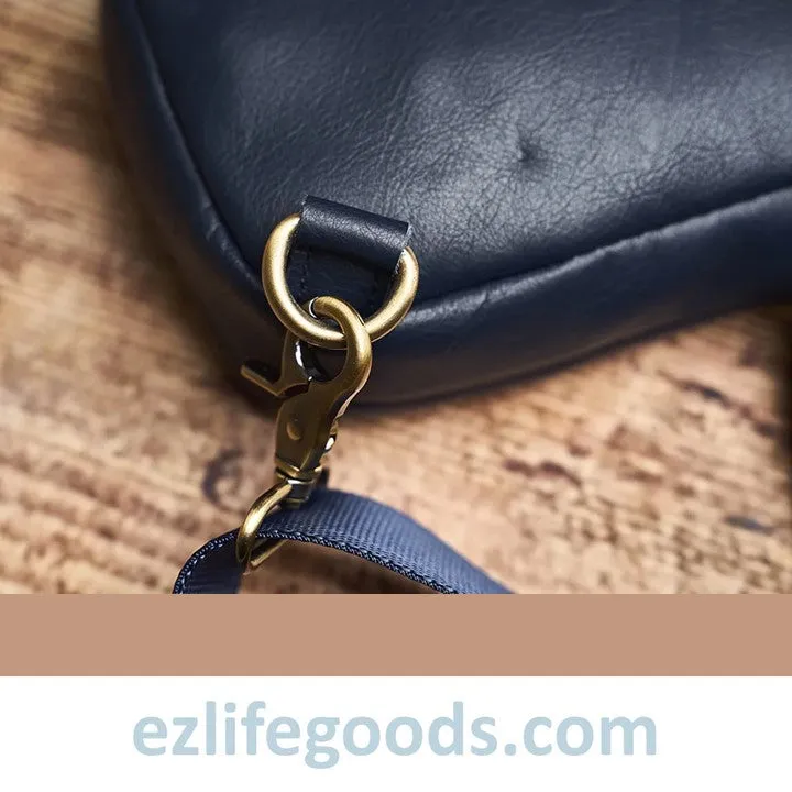 Small Genuine Leather Sling Purse for Men|Two Zipper Crossbody Chest Bag