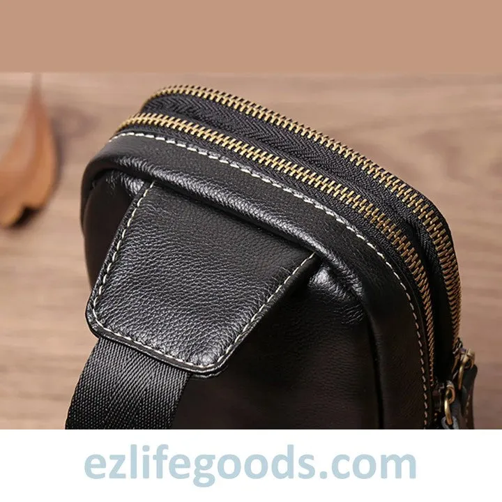 Small Genuine Leather Sling Purse for Men|Two Zipper Crossbody Chest Bag