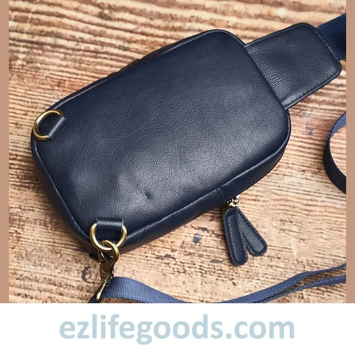 Small Genuine Leather Sling Purse for Men|Two Zipper Crossbody Chest Bag