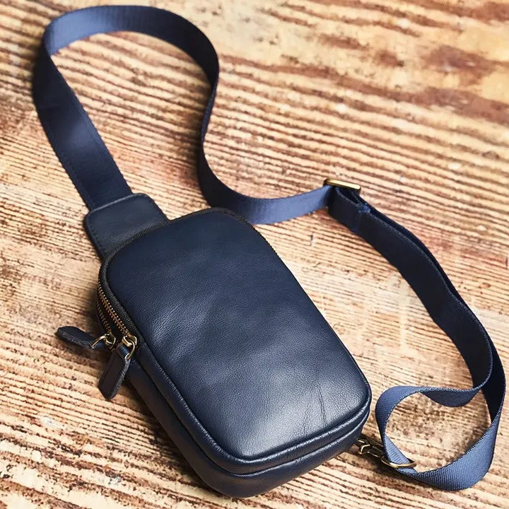 Small Genuine Leather Sling Purse for Men|Two Zipper Crossbody Chest Bag