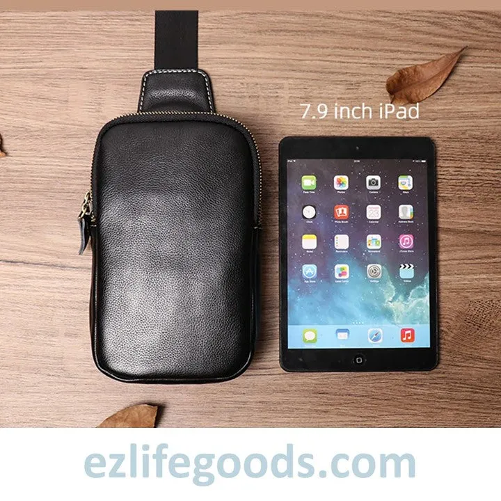 Small Genuine Leather Sling Purse for Men|Two Zipper Crossbody Chest Bag