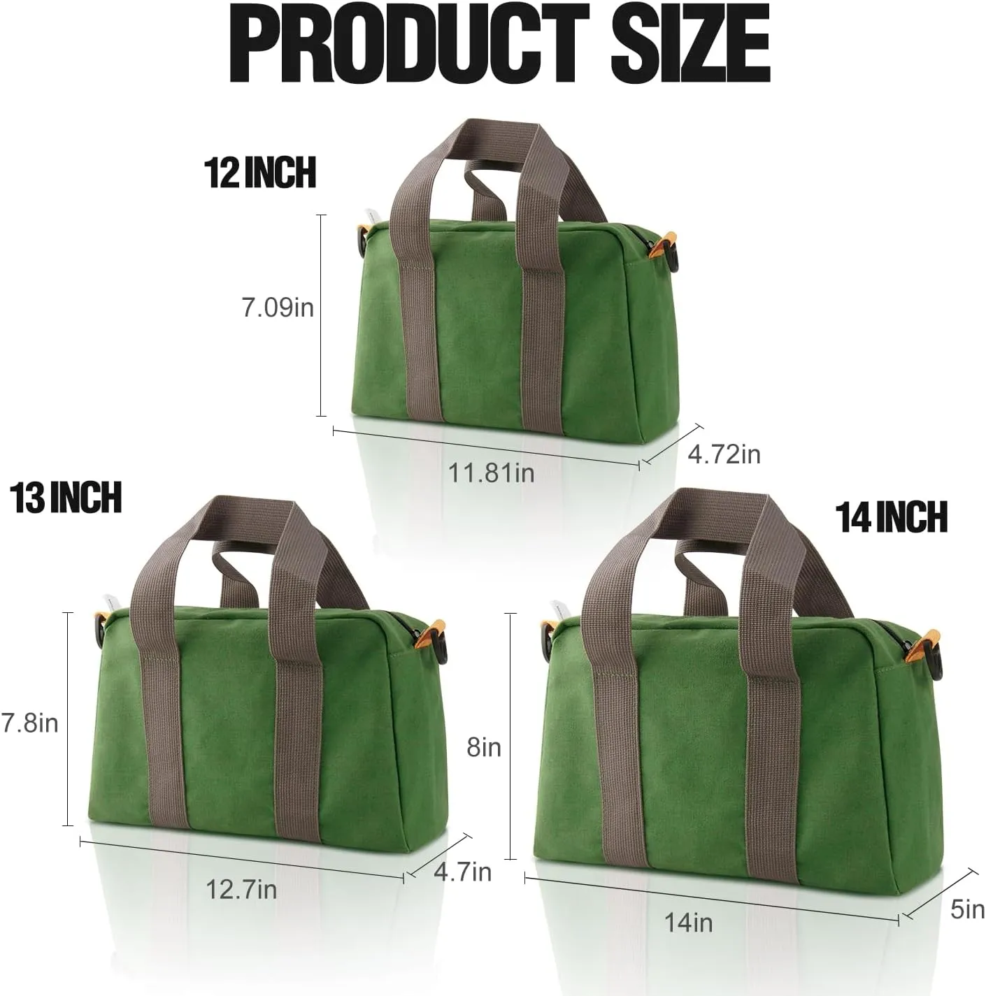 Small Tool Bag, Canvas Tool Storage Bag, Large Capacity Multipurpose Zipper Soft Tote Organizer Pouch, for Electrician, Plumbing, Gardening,Tools Bags for Men (Green, 12 Inch)