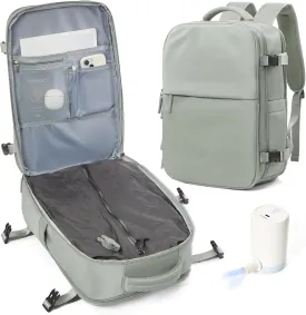 suwasp Vacuum Compression Backpack, 45L Expandable Travel Backpack with Electric Vacpack Pump, Travel Vacuum Bags with Shoe Compartment/17inch Laptop Compartment/USB Port, Glassgreen