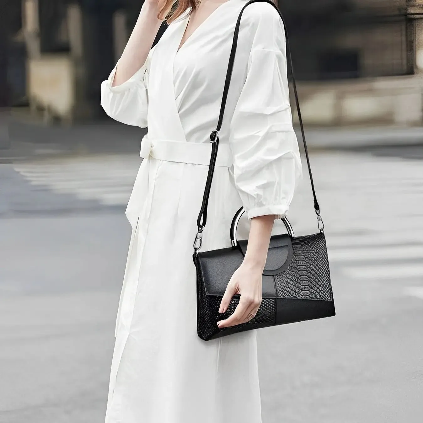 The Sophia | Luxurious Croc-Embossed Top Handle Bag
