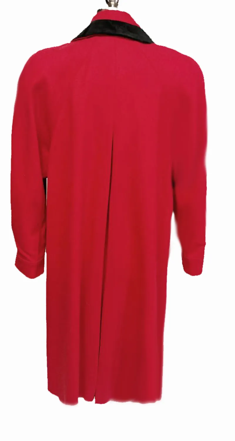 VINTAGE PORTRAIT RED WOOL & BLACK VELVETY SWING CLUTCH COAT MADE IN THE U.S.A.