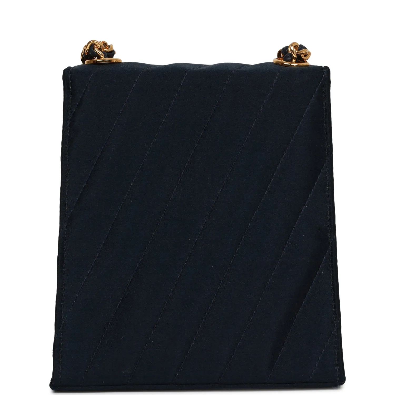 Vintagetrendy Inspired  Chanel Mini Flap Bag Dark Blue Satin Gold Hardware