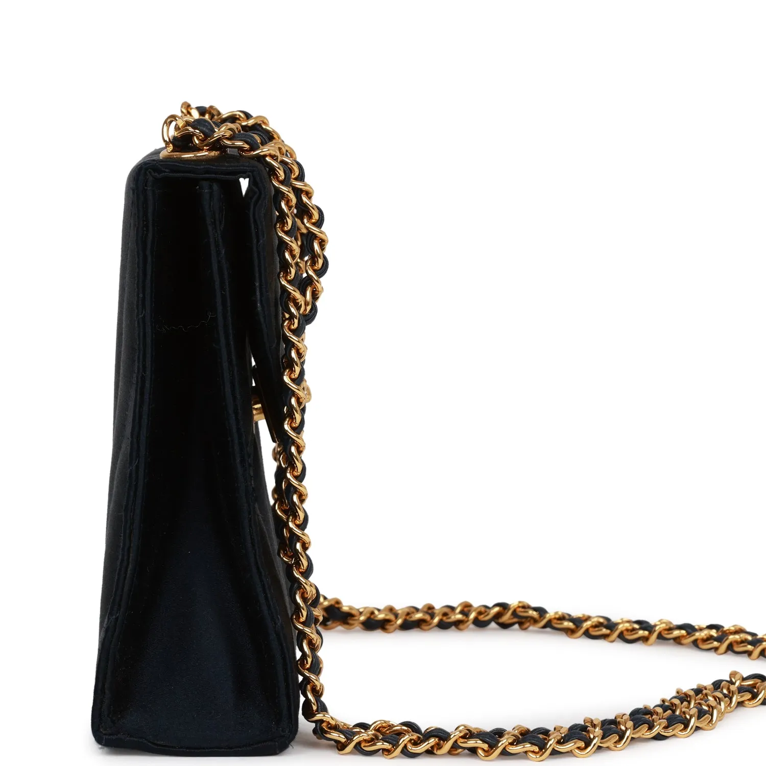 Vintagetrendy Inspired  Chanel Mini Flap Bag Dark Blue Satin Gold Hardware