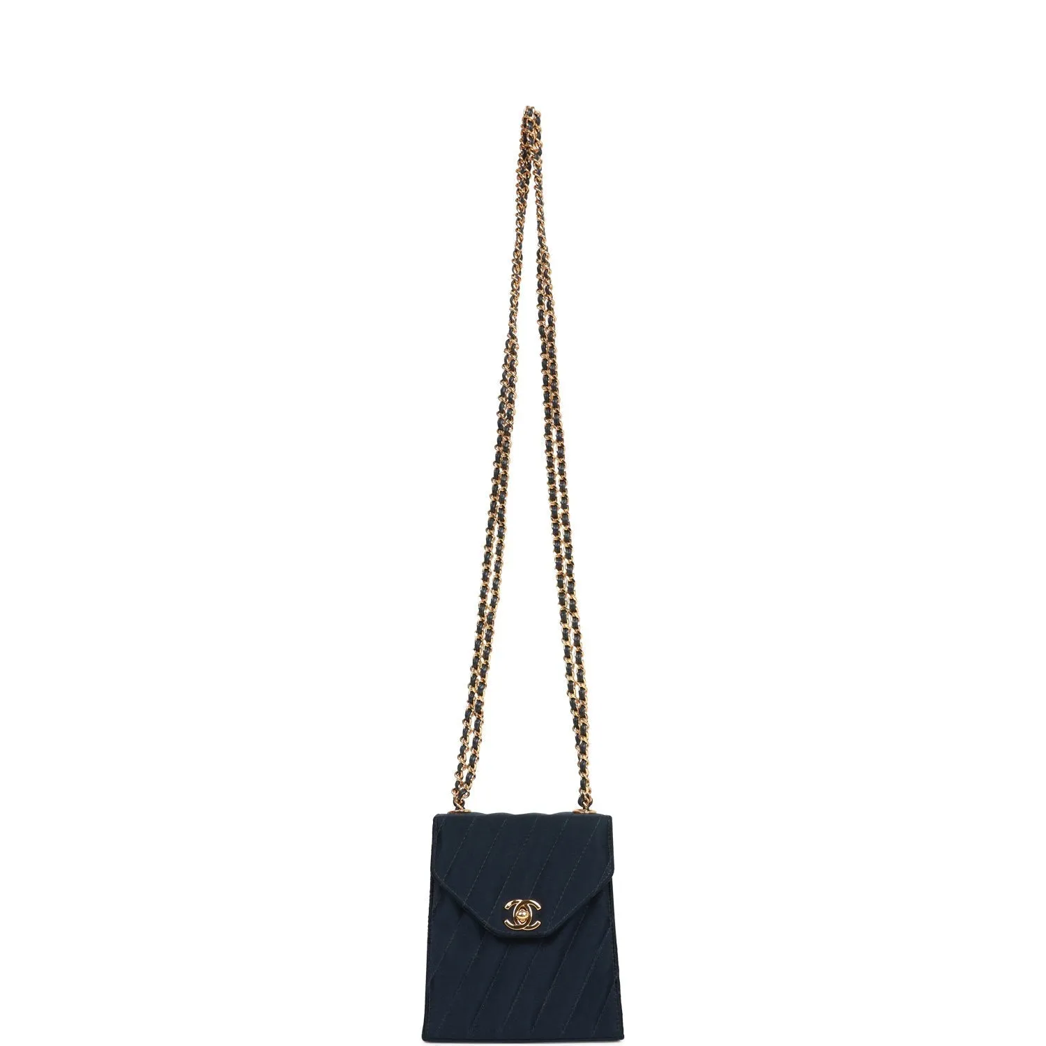 Vintagetrendy Inspired  Chanel Mini Flap Bag Dark Blue Satin Gold Hardware