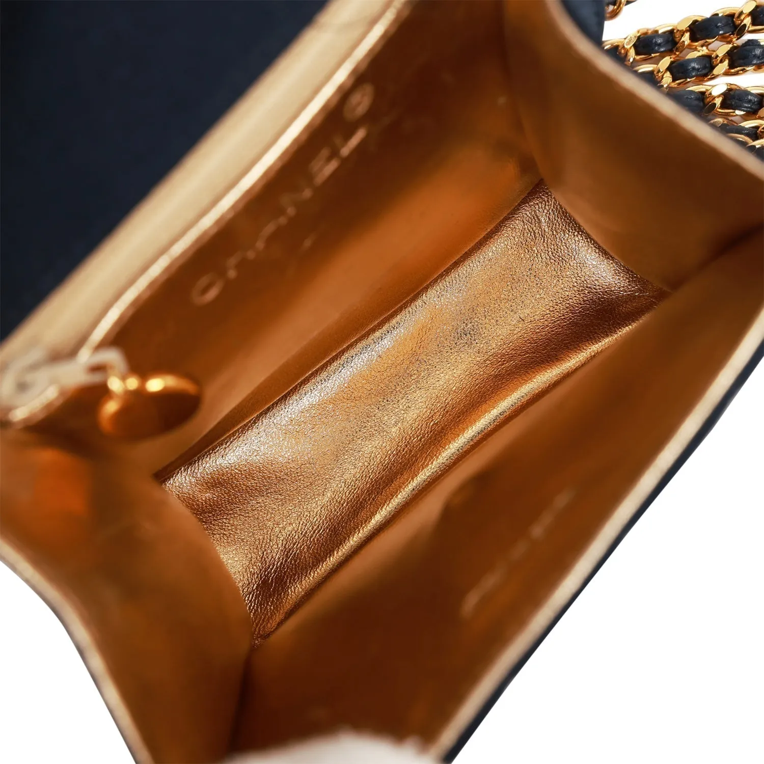 Vintagetrendy Inspired  Chanel Mini Flap Bag Dark Blue Satin Gold Hardware