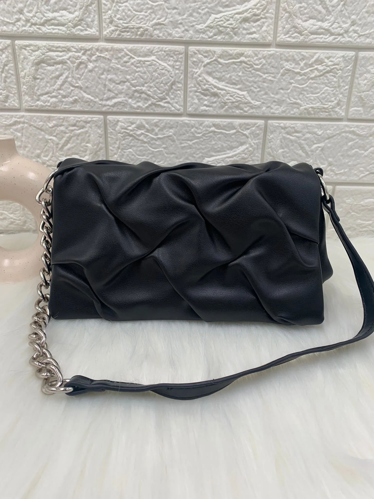 Women Black Structured Handheld Bag