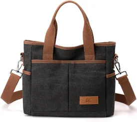 Women's Small Canvas Tote Purses Casual Multi-pocket Shoulder Crossbody Bag Everyday Handbags