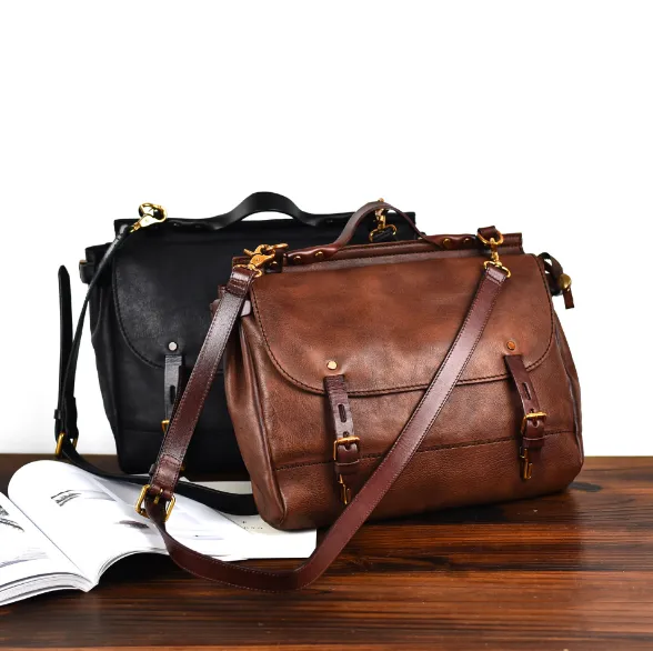 YAAGLE Men's Tanned Leather Business Briefcase Messenger Handbag YG8568