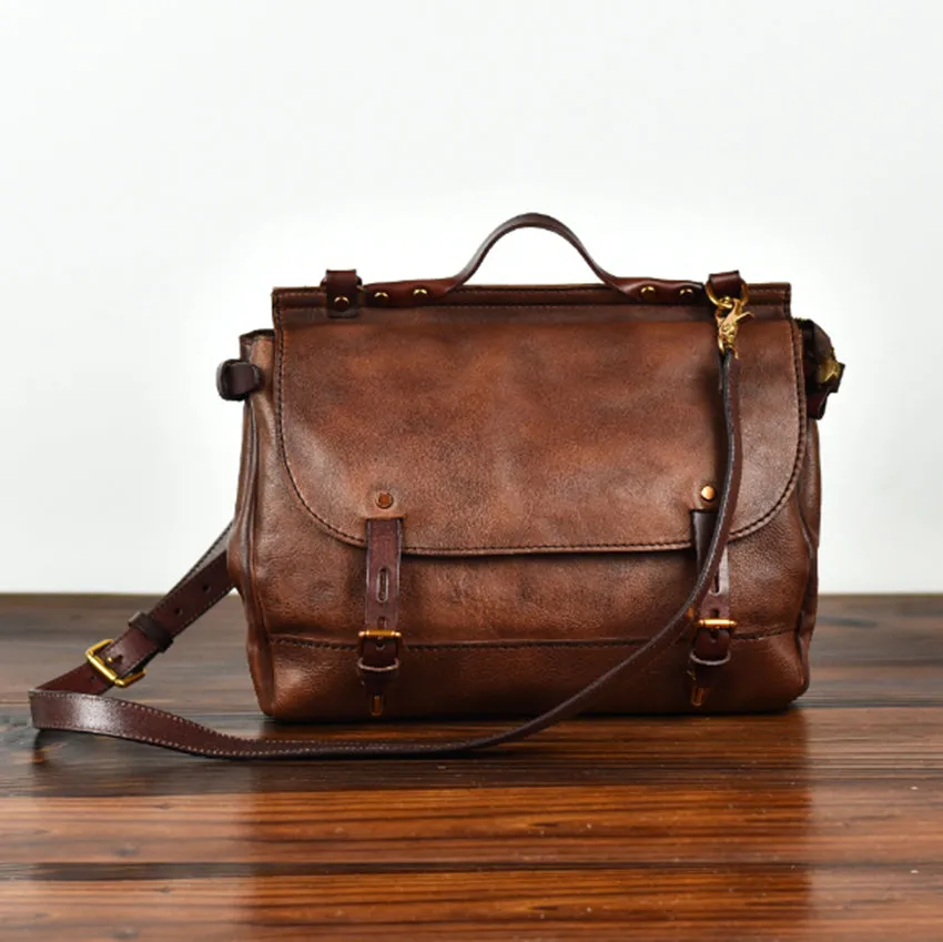YAAGLE Men's Tanned Leather Business Briefcase Messenger Handbag YG8568