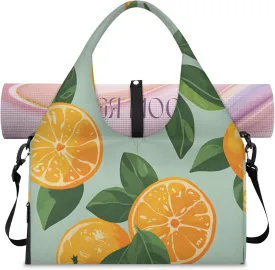 Yoga Tote Bag for Women Fruit Oranges Beach Bag with Shoe Storage & Yoga Mat Strap Waterproof Weekender Duffle Bag for Travel Fitness Weekend Trips