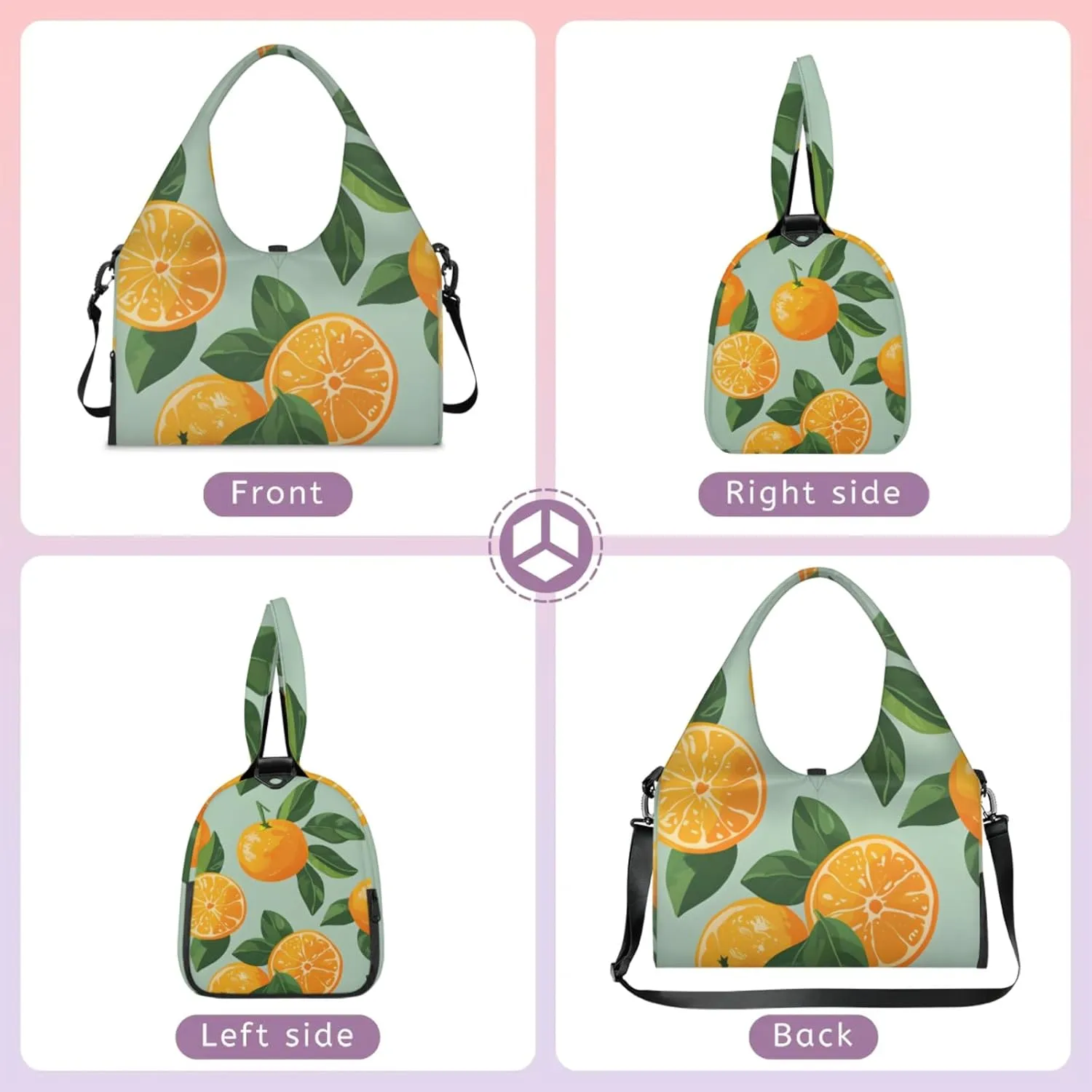 Yoga Tote Bag for Women Fruit Oranges Beach Bag with Shoe Storage & Yoga Mat Strap Waterproof Weekender Duffle Bag for Travel Fitness Weekend Trips