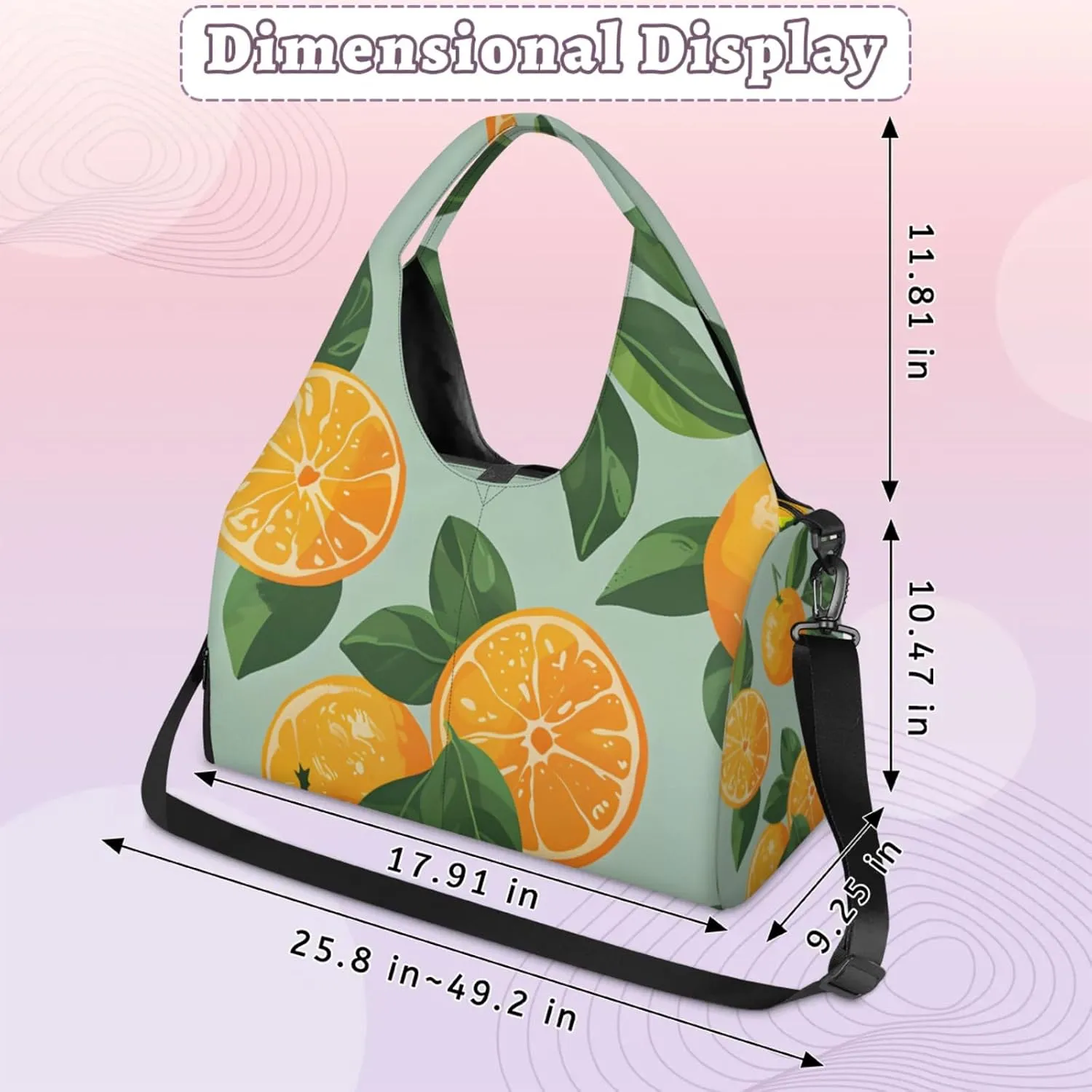 Yoga Tote Bag for Women Fruit Oranges Beach Bag with Shoe Storage & Yoga Mat Strap Waterproof Weekender Duffle Bag for Travel Fitness Weekend Trips